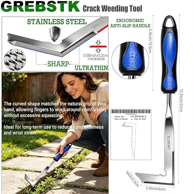 GREBSTK Crack Weeder Crevice Weeding Tool Stainless Steel Manual Weeder Gardening Tool