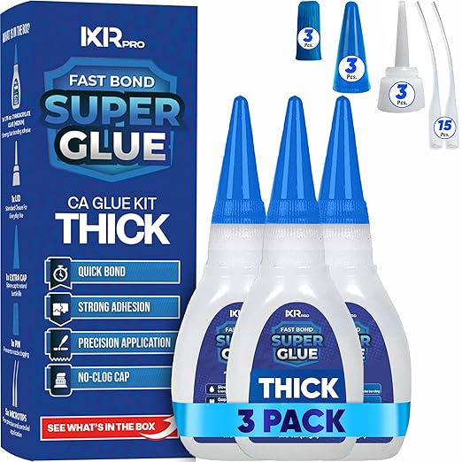 CA Glue Thick Viscosity Kit (3x1.75 oz.) Cyanoacrylate Glue, Heavy-Duty Super Glue for Gap-Filling, Wood, Metal, Plastic, Furniture Repair, High-Strength Adhesive for Vertical and Overhead Surfaces