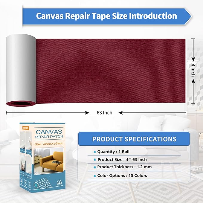 KING MOUNTAIN Canvas Repair Tape,Outdoor Gear Patch, 4×63 Inches,Waterproof,Self-Adhesive for Repairing Boat Covers,Sun Shades,Sofas,Tents,Lounge Chairs,Awnings (Burgundy)