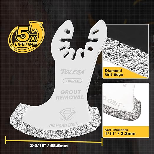TOLESA Oscillating Multi Tool Swing Diamond Blades, Diamond Oscillating Tool Blade, Mortar Cutting Saw Blades for Grout Removal (TOSD58), 3-Pack