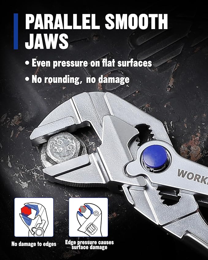WORKPRO Mini Pliers Wrench, 4-Inch Smooth Jaw Pliers, High-Toughness Alloy Steel Adjustable Wrench Pliers with Smooth Parallel Jaws, Anti-Rust Coating, EDC Pliers for Tight Spaces & Versatile Use