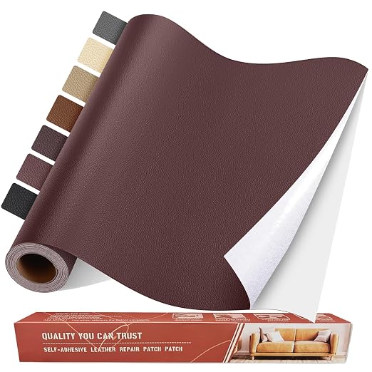 Self Adhesive Leather Repair Patch Kit, 31.4 in x 16 in Large Vinyl Leather Repair Tape for Furniture, Car Seat, Couch, Sofa, Chair Reddish Brown