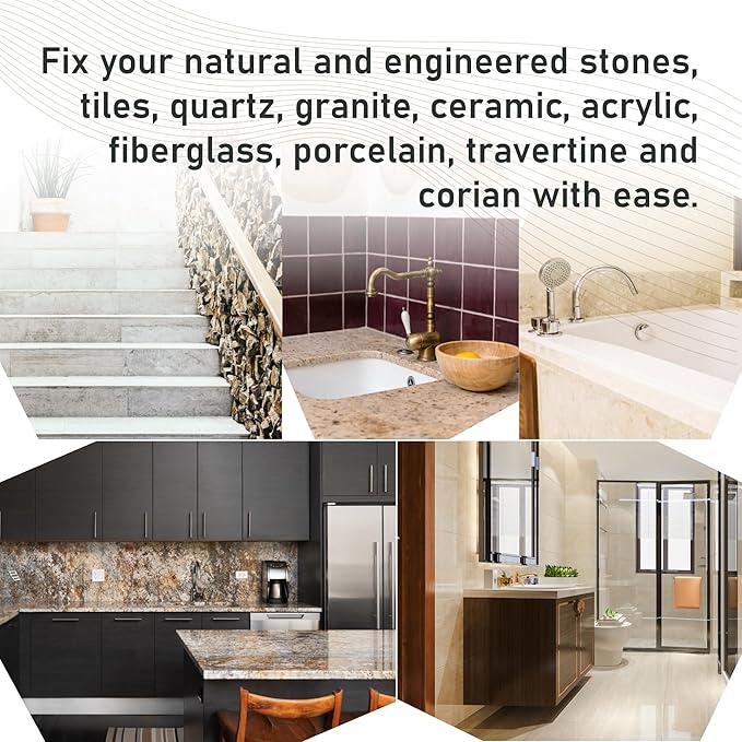 NNREPAIR Granite Repair Kit (Clear/Transparent) I Suitable for Most Repairs I Also for Tile, Countertop, Fiberglass, Porcelain & Ceramic Surfaces I Fix Broken Chips & Cracks in Minutes