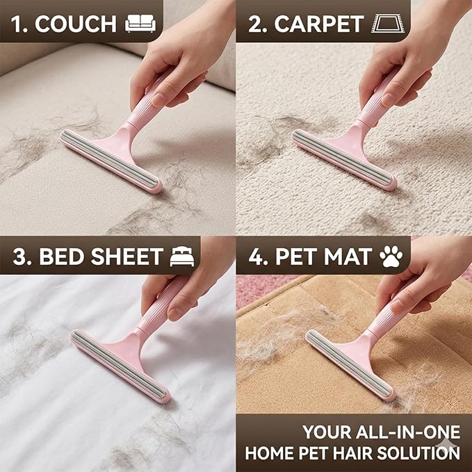 4-Pack Pet Hair Remover for Couch & Car, Double-Sided Silicone Lint Scraper Set, Color-Coded Reusable Fur Remover Tool for Furniture, Carpet, Bed, Car Seats & Mats (4 Colors)