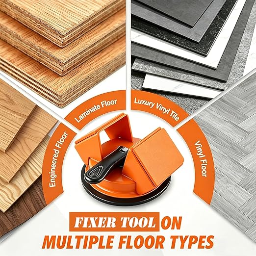 Floor Gap Fixer Tool with Rubber Hammer & Adhesive Pads, Laminate Vinyl Flooring Suction Cup Repair Tool for Closing Floor Gaps, Professional Flooring Installation Kit (Orange)