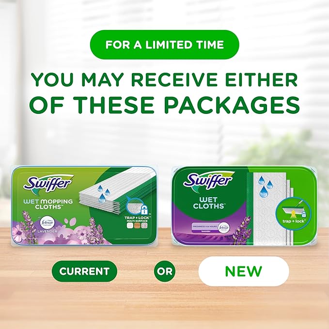 Swiffer Sweeper Wet Mopping Cloth Multi Surface Refills, Mops for Floor Cleaning, Febreze Lavender Scent, 36 Count