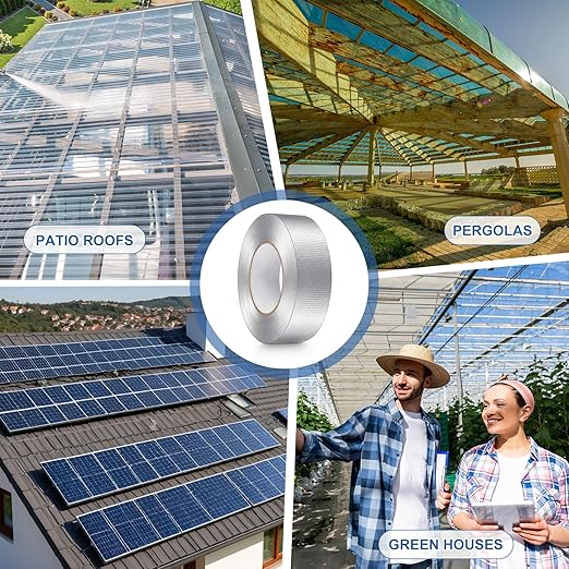 Fuyoooo 1 Roll 1.18 inch x 65.6 Aluminum Polycarbonate Tape, Heavy Duty Waterproof Sealing Insulation Greenhouse Tape, Self Adhesive UV Heat Resistant for Greenhouse Roofing Outdoor Repairs