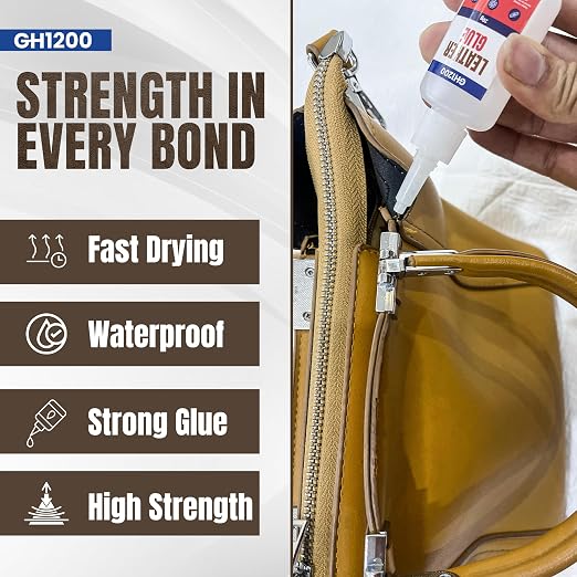 GH1200 Leather Glue Repair - 20g x 2 PCs Strong Upholstery Glue for Cars - Clear for Crack & Patch Repair - Flexible Bonds Waterproof Leather Adhesive for Purses, Jackets, Bags, Shoes and More