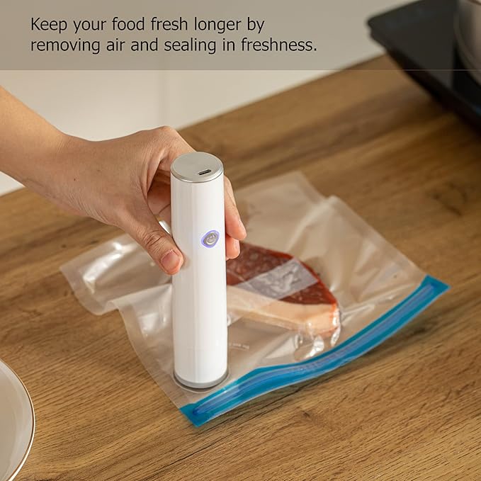 Basicwise 7-inch Cordless Handheld Vacuum Food Bag Sealer with Rechargeable Battery Ideal for Food Storage Sous Vide Meal Prep Keeps Fruits Vegetables Meat and Leftovers Fresh and Flavorful Longer