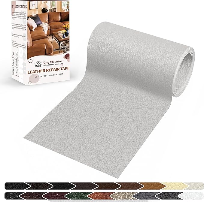 KING MOUNTAIN Leather Repair Patch,4 x 63 Inches self Adhesive Leather Repair Tape for Damaged Leather Furniture, Sofa Seating,Car Seats, Leather Goods(Light Grey)