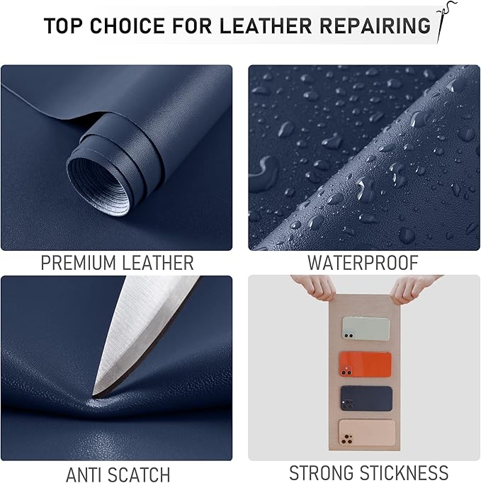 YAFLC Self Adhesive Leather Repair Tape Kit, 4"x 63" Leather Repair Patch for Furniture, Leather Repair Patch for Car seat, Sofas, Couch, Boat Seat Dark Blue