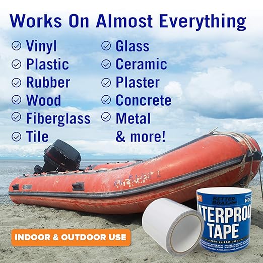 Better Boat White Waterproof Tape for Leaks Heavy Duty Marine Grade Seal Tape, 15 ft x 4 in, Shower, Pool, RV, Roof Patching and Sealing