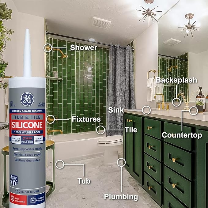 GE Sealants & Adhesives GE612 Tub & Tile Silicone 1 Sealant, 10.1oz, Clear (Pack of 3)