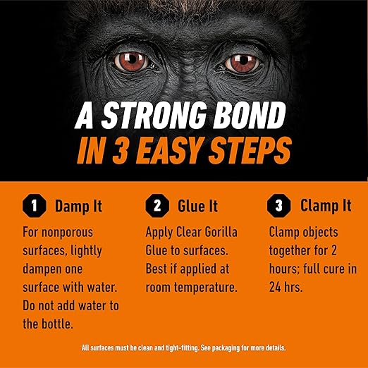 Gorilla Clear Glue, 3.75 Ounce Bottle (Pack of 8) - Crystal Clear, All Purpose, and Water Resistant