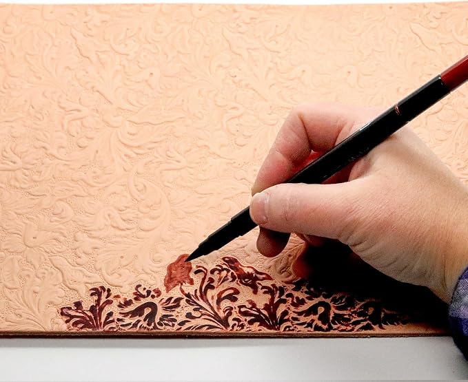 Realeather F2400-01 Leather Dye Pens, Double Sided with Fine and Brush Tips, Earth Tone Colors, 6-Pack