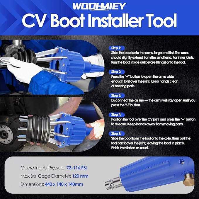Pneumatic CV Boot Expander Spreader Tool Kit, Installation Removal Repair Kit with 3 Clamp Pliers 15 Pairs Hose Clamp, Universal CV Joint Boot Tool Compatible with ATV UTV (Blue)