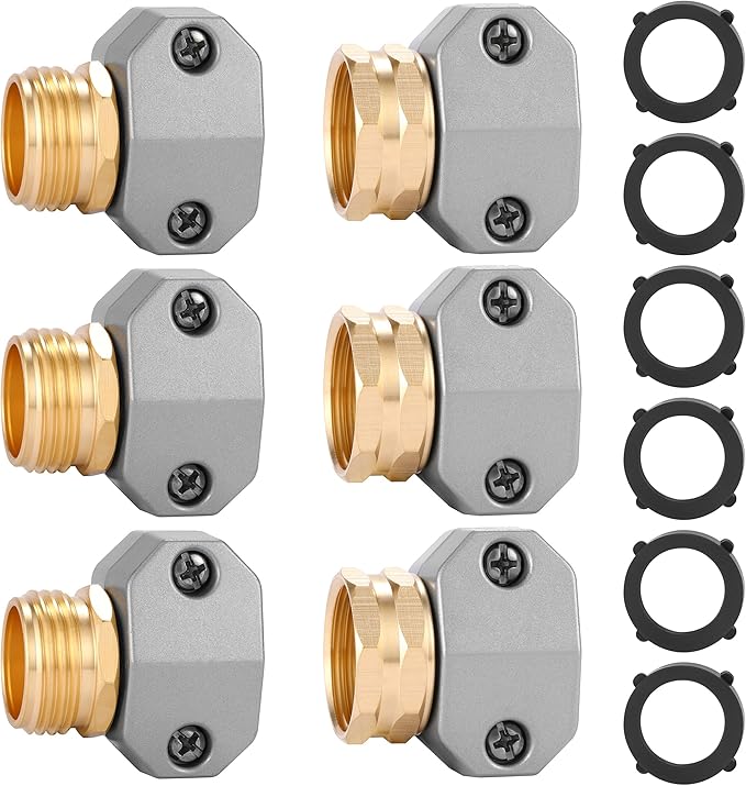 Garden Hose Repair Kits, 3 Sets Aluminum Alloy Water Hose Connector, Fit 3/4" and 5/8" Garden Hose, Male and Female Hose End Repair Fittings Replacement, Hose Mender Kit