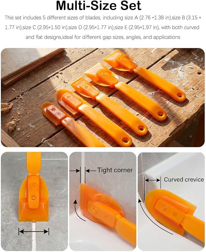 5 Sizes Rubber Caulking Tools Set | Caulk Spreader with Long Handle,Flexible Reusable Caulk Remover for Tile, Glass, Door, Window, Bathroom,Home Improvement