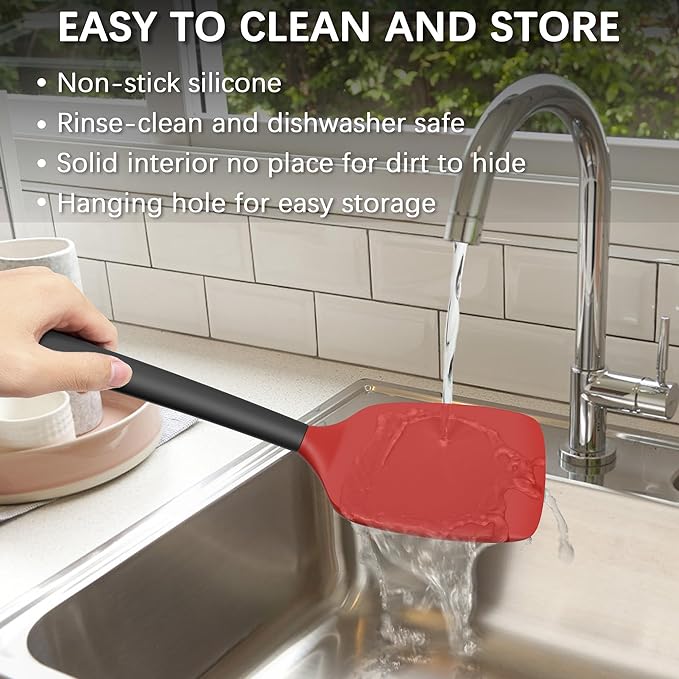 Coukre 2 Pack Silicone Spatula Set, High Heat Resistant, BPA Free Kitchen Spatula, Solid & Slotted Turner for Non-Stick Pans, Sautéing, and Flipping (2, Red)