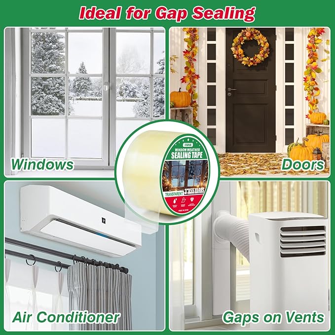 1Pack Window Weather Sealing Tape, 3in x 55y,Clear Window Insulation Tape for Doors Windows and Shower Glass Gaps,‎Waterproof,No Residue