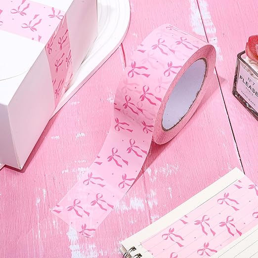 Whaline 109 Yard Pink Bow Packing Tape Pretty Bow Decorative Gift Wrapping Tape Waterproof Shipping Tapes for Small Business DIY Crafts Box Carton Decor