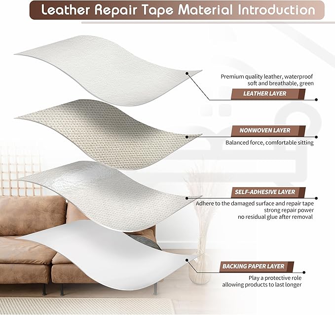 KING MOUNTAIN Leather Repair Patch,2 Packs 9 x 11 Inches self Adhesive Leather Repair Tape for Damaged Leather Furniture, Sofa Seating,Car Seats, Leather Goods（White）