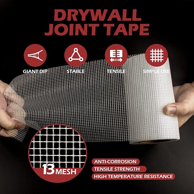 NEZUIBAN Drywall Joint Tape, Fiberglass Mesh Tape for Drywall Repair,6 Iinch by 82 Feet Single Roll Self-Adhesive Drywall Mesh Patch for Wall,Sheetrock,Ceiling Crack Repair.…