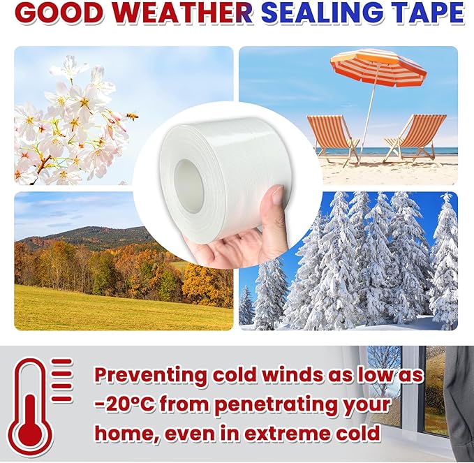Birllaid White Window Weather Sealing Tape,Window Draft Isolation Sealing Film Tape No Residue Waterproof Self Adhesive for Keep Out Cold Air Dust Rain 3IN X 99FT
