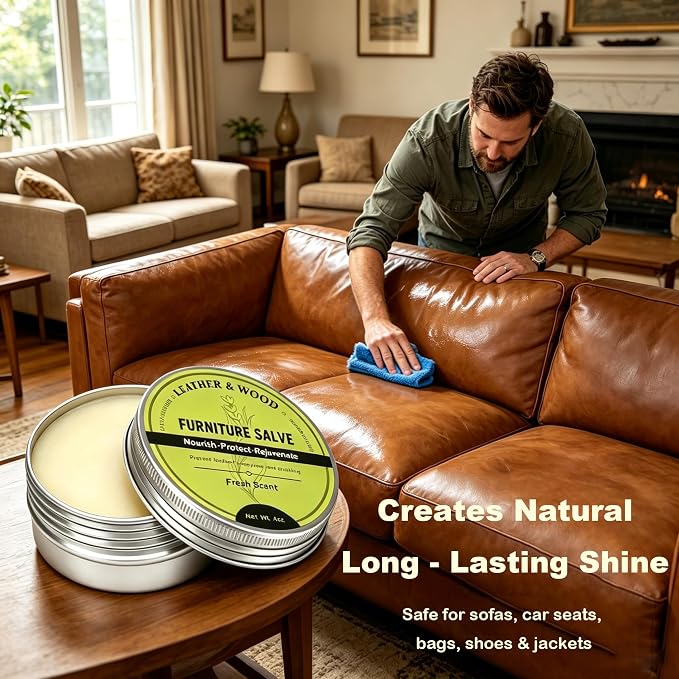Furniture Salve for Leather, Premium Leather Furniture Conditioner Restorer Polisher, Deep Nourishing Repair Salve for Couch, Sofa, Car Seat, Wood, Anti-Crack & Long Lasting Protection