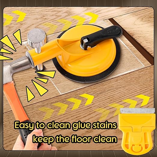 Floor Gap Fixer Tool Heavy Duty - Suction Cup Tile Wood Floor Repair Tool with PVC Adhesive Sheets Felt Pads and Scraper, Noise Reducing Gap Opener for Home