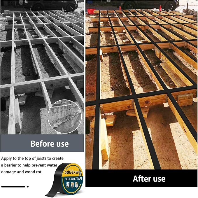 Dongxw 4 Packs Deck Joist Tape, 2" x 50' Waterproof Butyl Joist Tape for Decking 2inch, Flashing Tape Self-Adhesive Joist Tapes for Decks Beams Extend Wood Deck Life