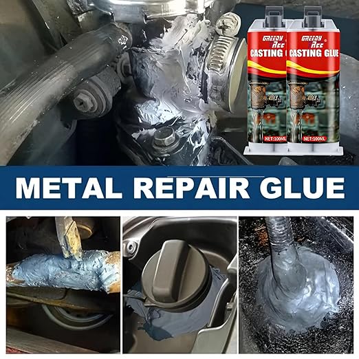 Casting Glue - High Strength Metal Repair Epoxy, Heat Resistant Waterproof Permanent Bond for Pipe Leaks, Cast Iron, Stainless Steel, Plastic & Automotive Repairs, with Mixing Nozzles