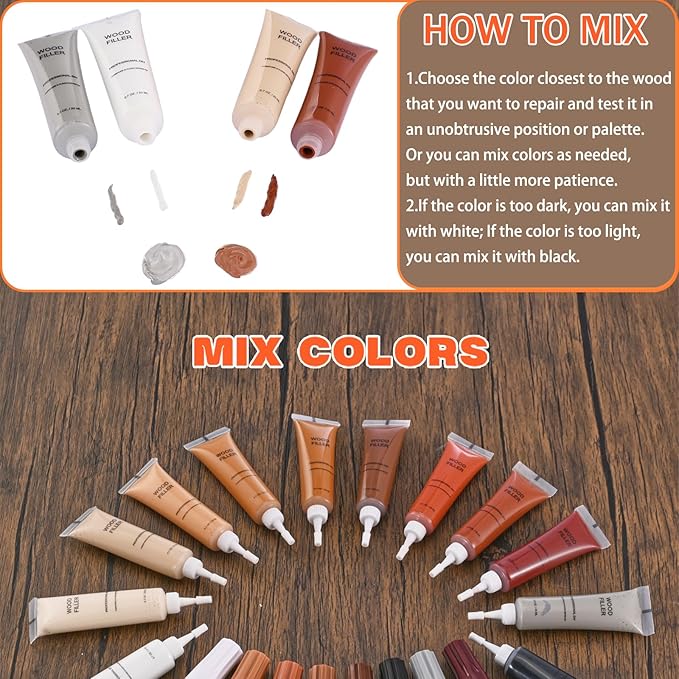 Walnut Wood Filler Kit,Wood Putty with 3 Color Laminate Floor Repair Kit for Scratch Cover & Restore Laminate Scratch, Cracks, Hole, Restofinisher Wooden Door, Furniture, Table, Cabinet