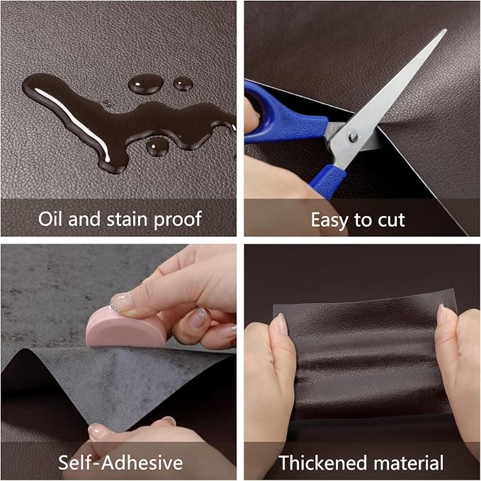 Leather Repair Patch 15.7x40 inch Large Self-Adhesive Vinyl DIY Leather Repair Kit for Sofa Car Seats Chairs Shoes Bags Damaged Furniture (Deep Brown)