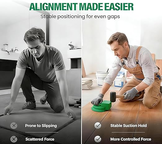 Floor Gap Fixer Tool, Cast Aluminum, Heavy Duty Flooring Repair Kit with Vacuum Suction Cup for Laminate, Vinyl, Wood and Tile Floors (Green)