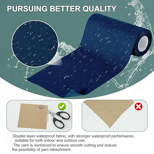 Linen Canvas Repair Tape, 4×63 Inches Blue Waterproof Self-Adhesive Patch for Outdoor Gear, Durable Fabric Tape for Boat Covers, Tents, Couch, Sofas, Sun Shades, Awnings, and Lounge Chairs