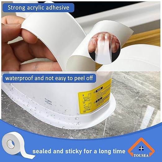 Caulk Tape Self Adhesive,Easy to Install Caulking Tape for Bathroom Peel & Stick Caulking Strip Floor Tile Wallpaper Toilet Tub Shower Wall Trim,Waterproof Caulking Sealing Tape for Bathroom,Toilet