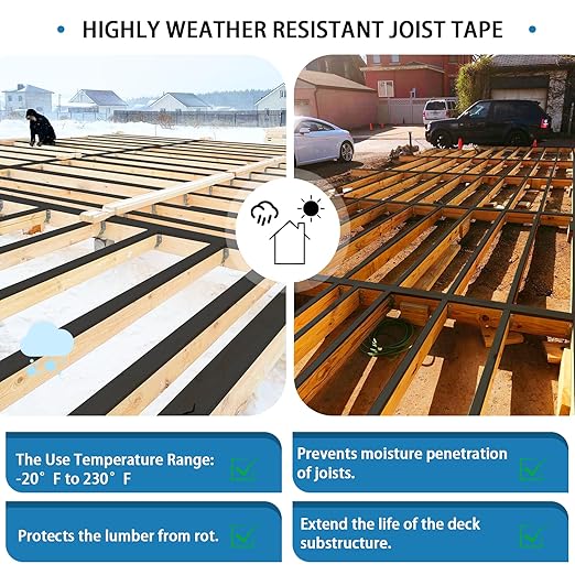 Joist Tape for Decking 6inch×50ft 2 Pack, Weather-Resistant Deck Joist Tape,Waterproof Seal Antiseptic Butyl Joists Tape Self-Adhesive for Wood Decks Beams Roof