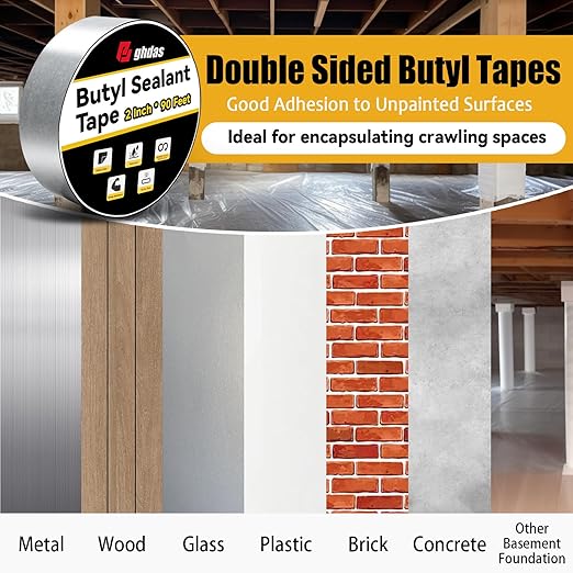 Bghdas - 3 Pack Butyl Sealant Tape 2" X 90' - Double Sided - Black Vapor Barrier Butyl Tape for Wall of Crawl Space, Rv Windows, Deck Boat, Crawlspace (Waterproof, Weatherproof)