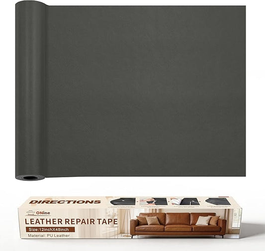 ONine Leather Repair Patch，Leather Repair Tape, 12 x 48 inches Leather Repair Patch for Furniture,Vinyl Repair Kit，Leather Couch Patch，for Sofas, Furniture, Car Seats, Office Chairs(Gray)