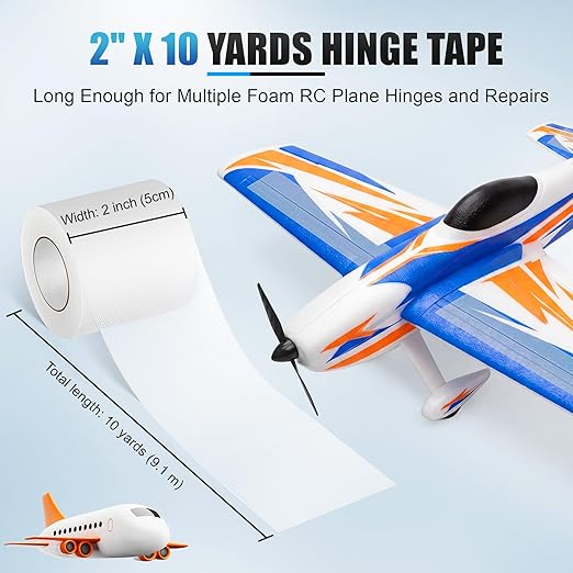 2" x 10 Yards Foam RC Plane Hinge Tape, Model Airplane Hinge Control Surface Tape for Aileron Elevator Rudder, Flexible Transparent Adhesive for Foam RC Airplane Repair, 1 Roll