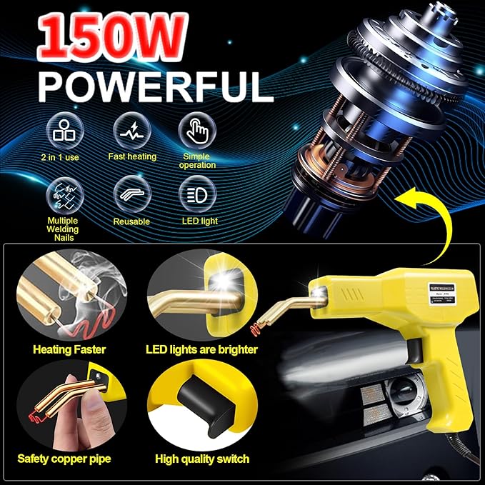 150W Upgraded Welder Kit, 1000PCS Hot Stapler Welding Machine Car Bumper Repair Kit, 2 in 1 Plastic Welder Soldering Gun with Weld Rods, 6 Types Staples for Bumper/Kayak/Plastic Repairs
