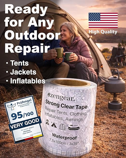 aZengear Clear Tenacious Waterproof Tape, TPU Patch Repair Kit for Tents, Jackets, Inflatables - Fix Rips in PVC, Furniture, Awnings, RV, Shoes