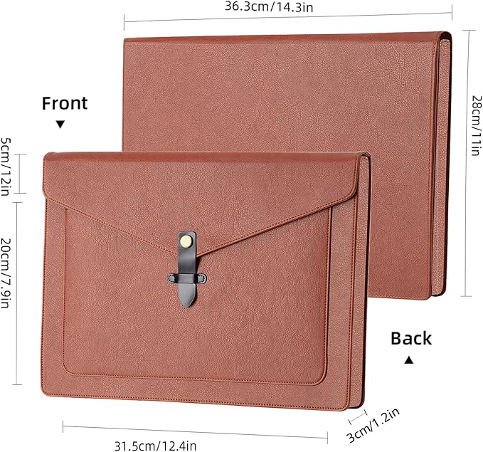 Black PU Leather Thick File Folder, Snap Closure File Organizer, Thickened Important Document Folder with Pockets, Document Organizer, Laptop Sleeve Notebook Case, A4 Envelopes Filing Folder