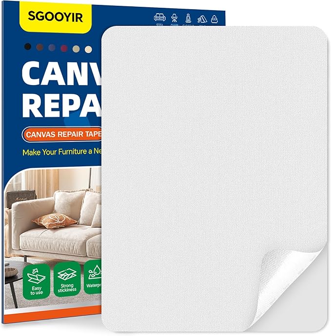 Self-Adhesive Canvas Repair Tape, 8.3" x 11" Waterproof Canvas Repair Patch, Fabric Patch Repairs Kit for Furniture, Tents, Sunbrellas, Boat Covers Awnings, Couches, Clothes, Bags White