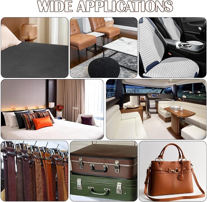 3Pcs Leather Patches for Car Seats, 8 x 12 Inch Breathable Self Adhesive Leather Patch Faux Perforated Black Leathers Patch for Couches, Car Seats, Chairs, Furniture