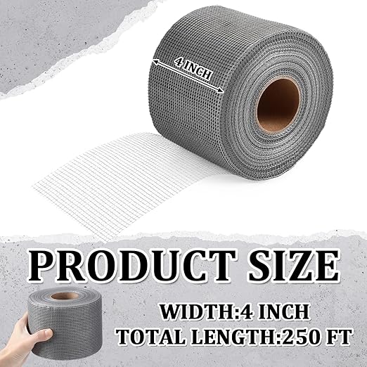 250 ft x 4 Inch Cement Board Joint Tape Self Adhesive Durable Gray Fiberglass Mesh Drywall Mesh Repair Tape for Cement Board Joints Repairing, Sealing and Strengthening