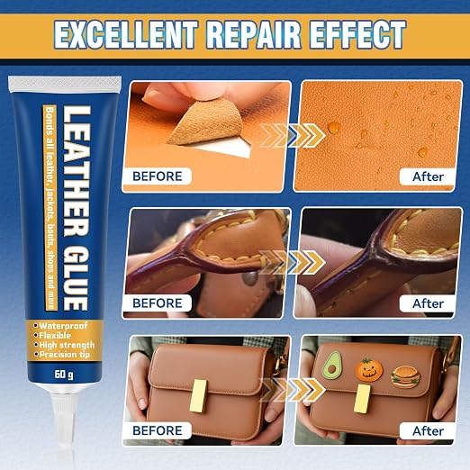 Leather Glue Permanent, 60ml High Strength Leather Adhesive, Waterproof Super Fabric Repair Glue for Furniture, Car Seat, Sofa, Shoes, Purses, Handbags, Fabric Restoration and Bonding