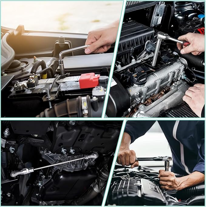 4 Pcs 1/4 Inch Socket Extension Set, CR-V Ratchet Extension Set Include 2, 4, 6 Inch Bars and 1/4" Universal Joint Socket for Ratchets and Torque Wrenches, Ideal for Repair, DIY