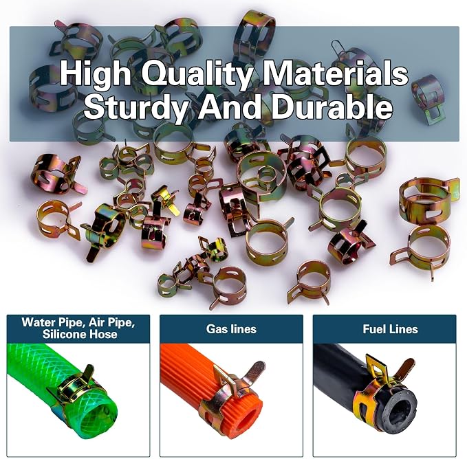 Spring Pipe Clamps340PCS, With Spring Pipe Clamp Tools, 12 Sizes 6-22mm Spring Hose Clamps, Used To Fix Hose Interfaces In Automotive, Marine, Gardening, Industrial Applications